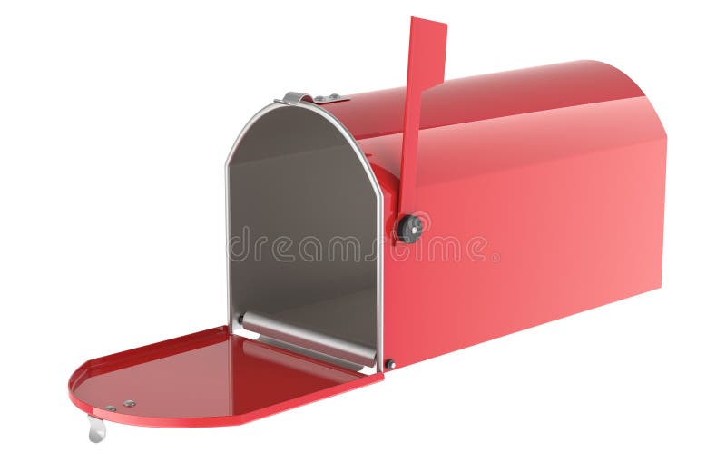 Opened empty red Mailbox with mailbox flag. 3D rendering royalty free illustration