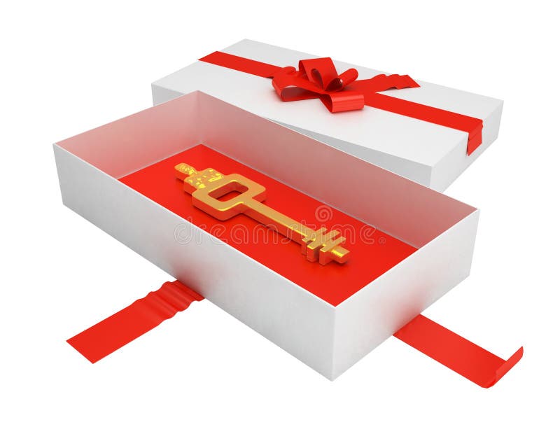 Opened gift box with ancient key inside