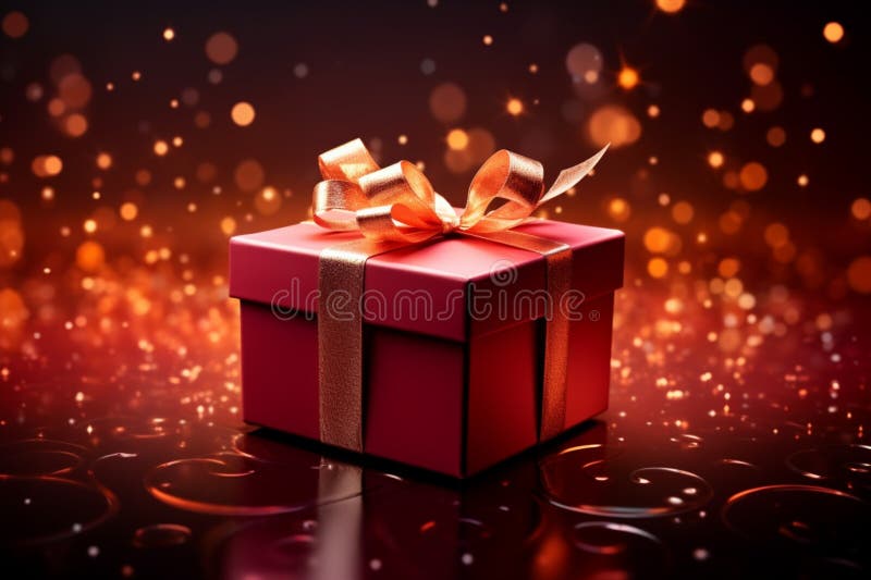 Opened gift box in fiery red, glimmers with captivating sparkles. Unwrapping magic. royalty free illustration