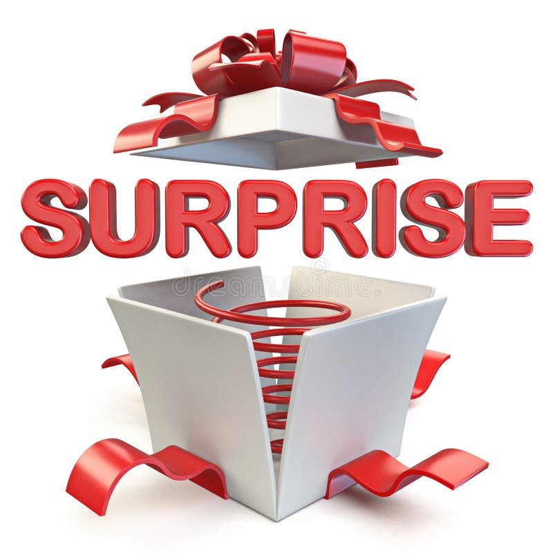 Opened Gift Box with SURPRISE Word 3D Stock Illustration Illustration