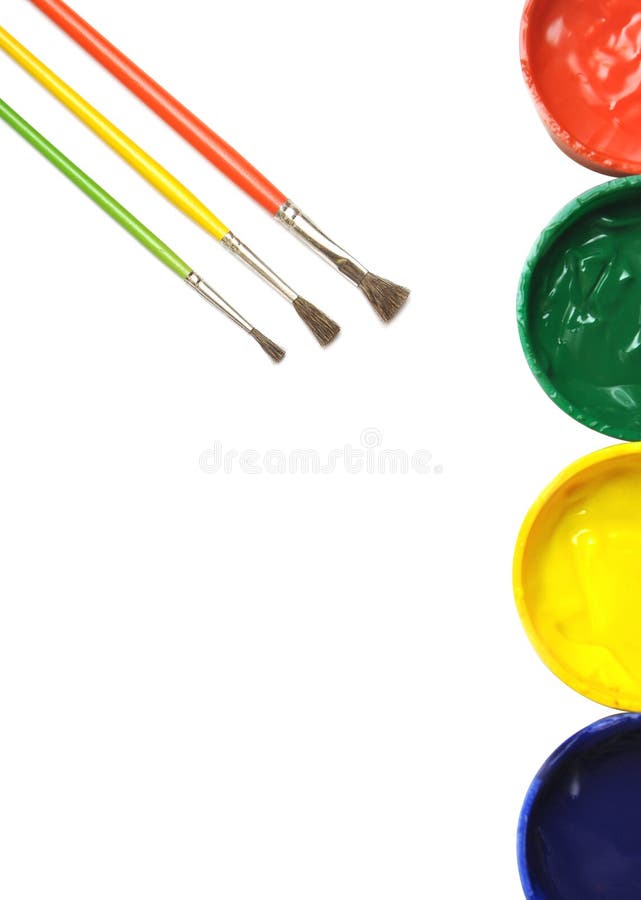 Opened paint buckets with brush