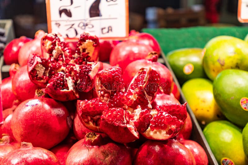 Pomegranate Display In Market Stock Image Image of ingredient