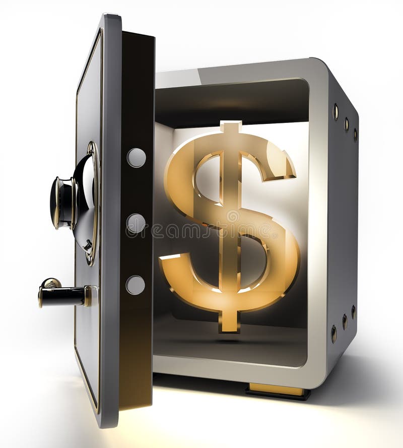 Opened safe with gold dollar symbol 3d