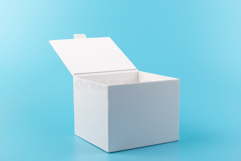 Opened White Paper Cube Box on a Blue Background Stock Image Image of