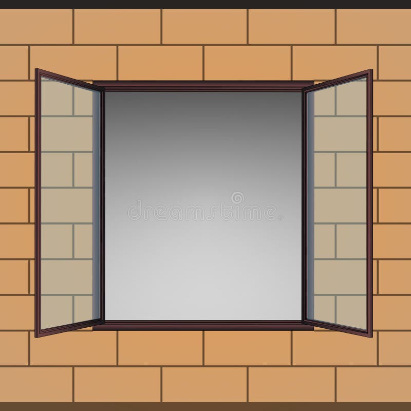 Opened window in brick facade drawing