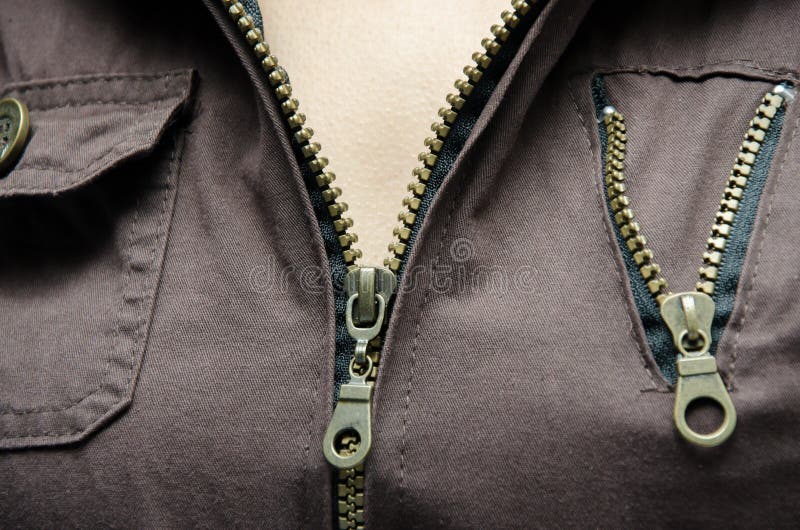 Opened Zipper on Woman Shirt Show Skin Stock Photo - Image of blue ...