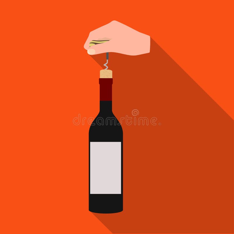Opening the bottle with a corkscrew. Manipulation with a corkscrew single icon in flat style vector symbol stock