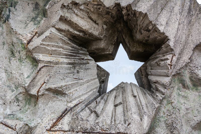 Opening in the concrete wall featuring Soviet five-pointed star. Decagon stock images, royalty-free photos and pictures