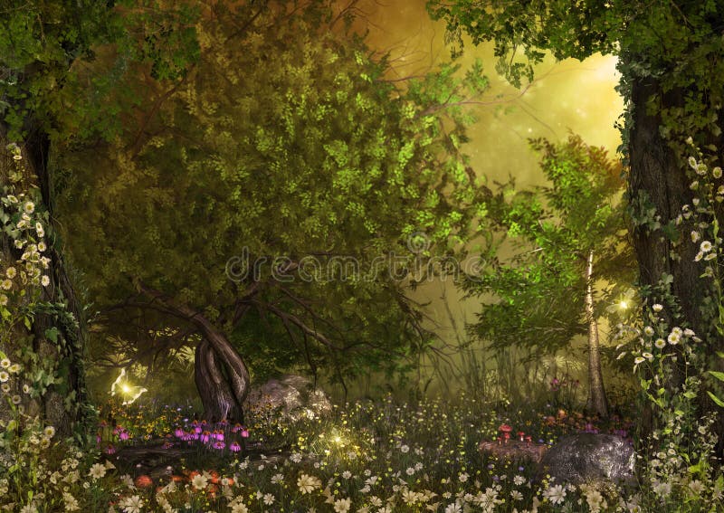 Enchanting Fairy Forest Daisy Flowers royalty free stock image