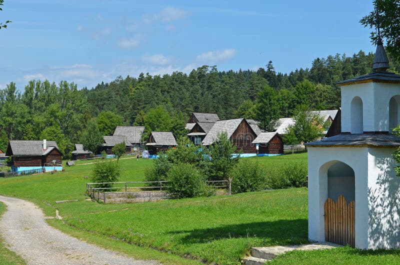 Openluchtmuseum van Slowaakse traditionele houten architectuur, Slowakije stock foto's Openluchtmuseum van Slowaakse traditionele houten architectuur, Slowakije stock foto's