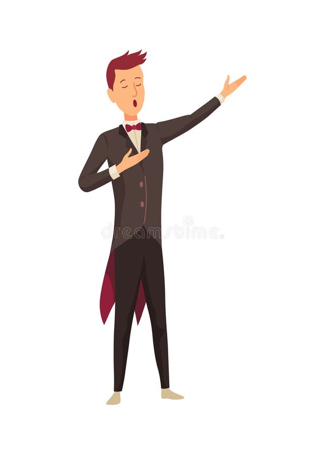 Opera singer in a tuxedo sings with joy royalty free illustration