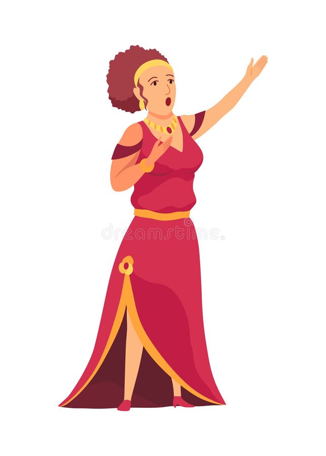 Opera singer woman in a red dress singing royalty free illustration