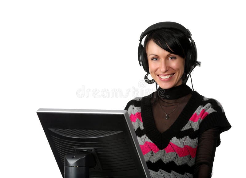 Operador feliz com computador foto de stock Operador feliz com computador foto de stock
