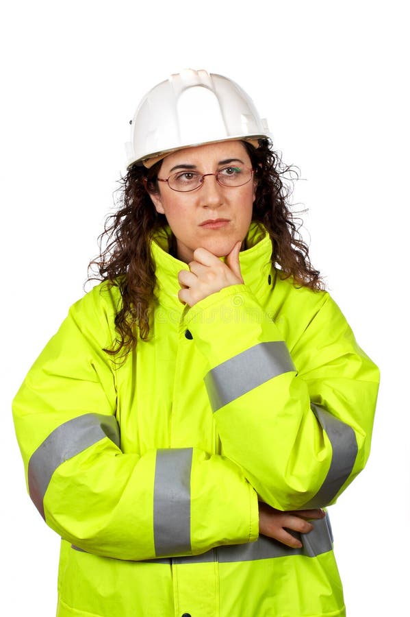 Operaio di costruzione femminile preoccupato fotografia stock Operaio di costruzione femminile preoccupato fotografia stock