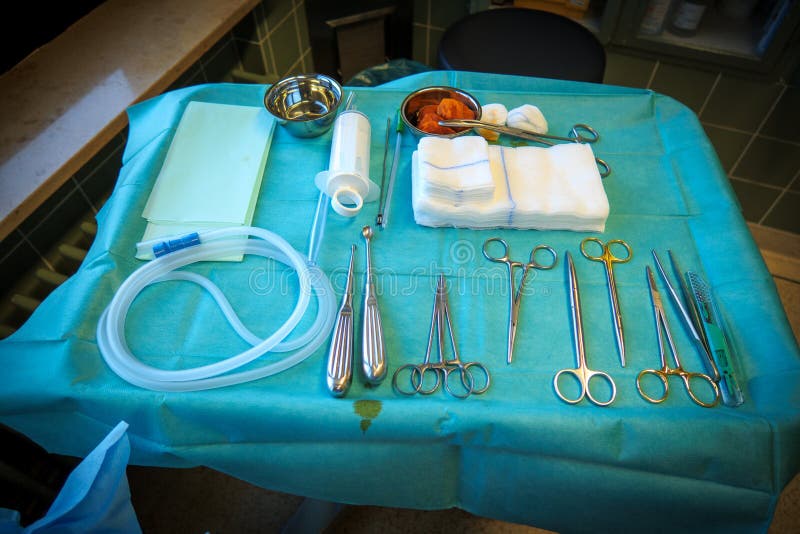 On an Operating Table are the Instruments for Hematoma Removal Stock