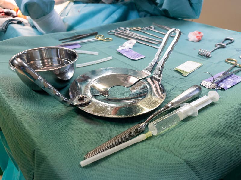 On the operating table are the instruments for performing a leg amputation royalty free stock photo