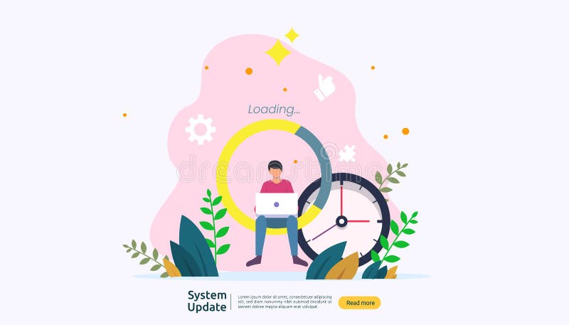 Operation system update progress concept. data synchronize process and installation program. illustration web landing page vector illustration