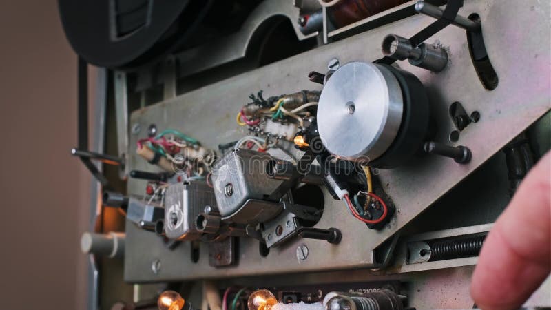 Operational Vintage Reel-to-Reel Tape Recorder Mechanism stock video