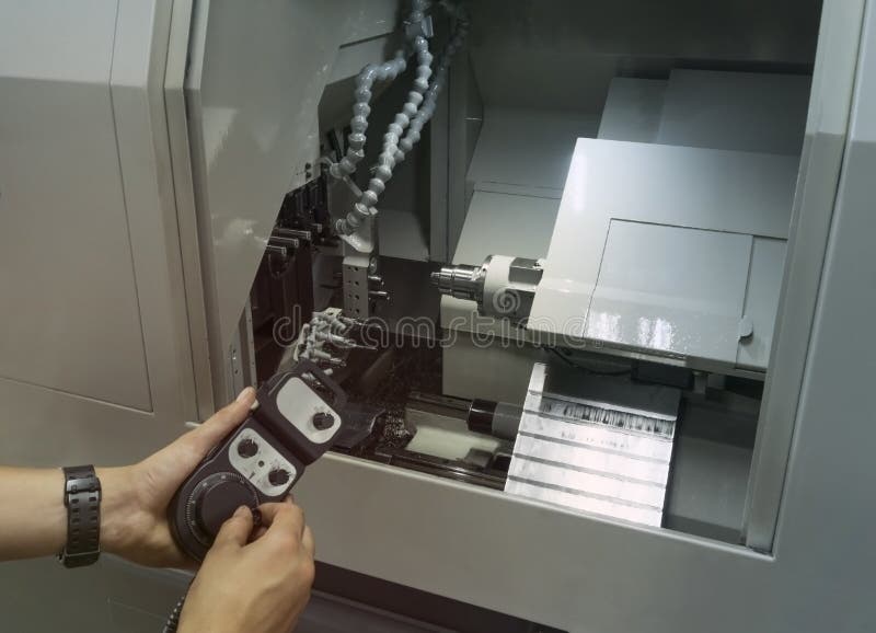 Operator of Cnc Change the Parameters of Stock Photo