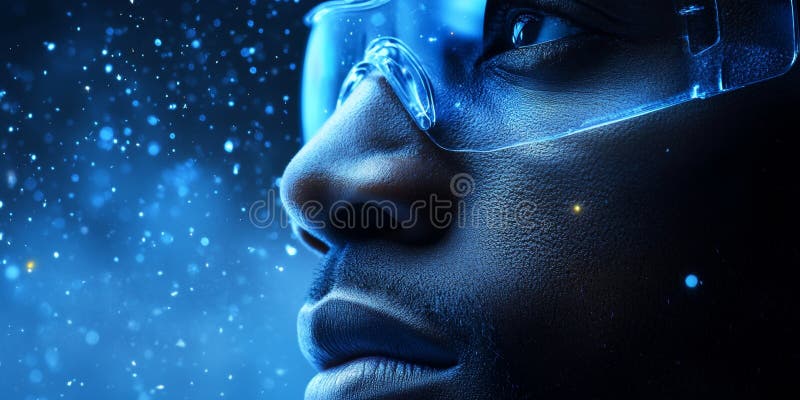 Operator Concentration Close-Up of Manufacturing Worker Wearing Eye Protection, Dramatic Lighting royalty free illustration