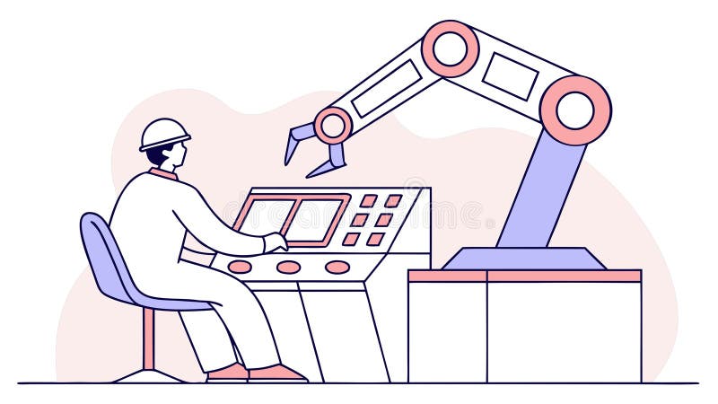Operator Controlling Robotic Arm, Advanced Manufacturing, vector design Generative AI stock illustration