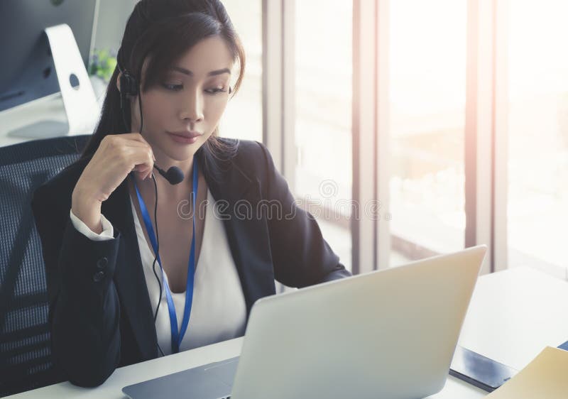 Operator, Customer service assistance is answering call from client over internet computer call royalty free stock image