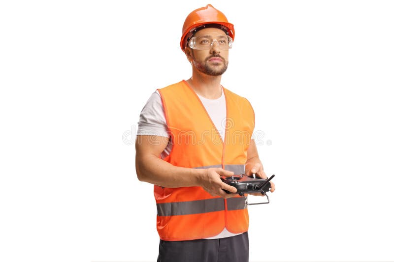 Operatore di drone che tiene un telecomando fotografia stock