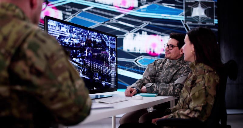 Operatori ai Sălii de Control a Securității Militare royalty free stock photos