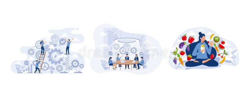 Operazioni di lavoro e produttività del lavoro di squadra con controllo minuscola riunione del consiglio e discussione a capo di c illustrazione vettoriale