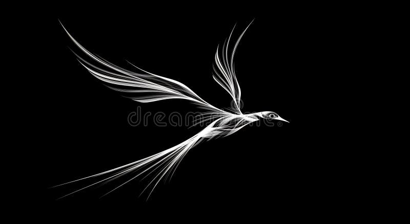 Opere de artă abstractă a unei păsări cu linii elegante de înflorire asemănătoare setului de pene vector illustration