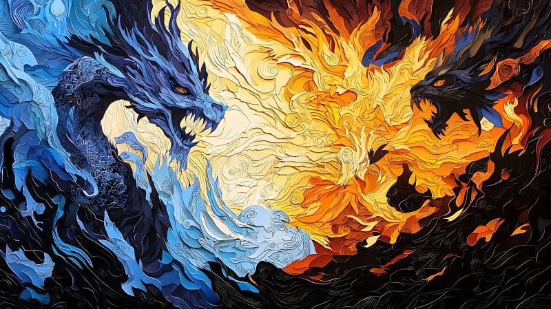 Opere de artă pe bază de hârtie, care se opun dragonilor, artei și artei fantastice, generate de. royalty free illustration