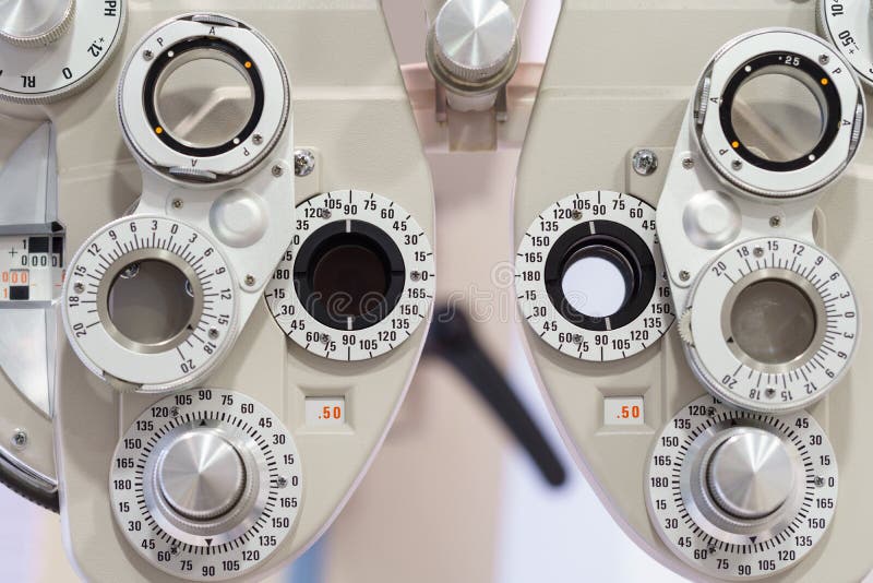 Ophthalmology Machine for Checking Eye, Closeup Front View Stock Photo