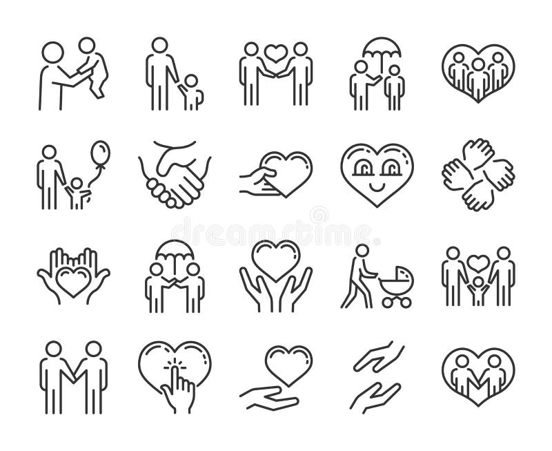 Opieki ikona Pomoc i współczucie ikony kreskowy set Editable uderzenie