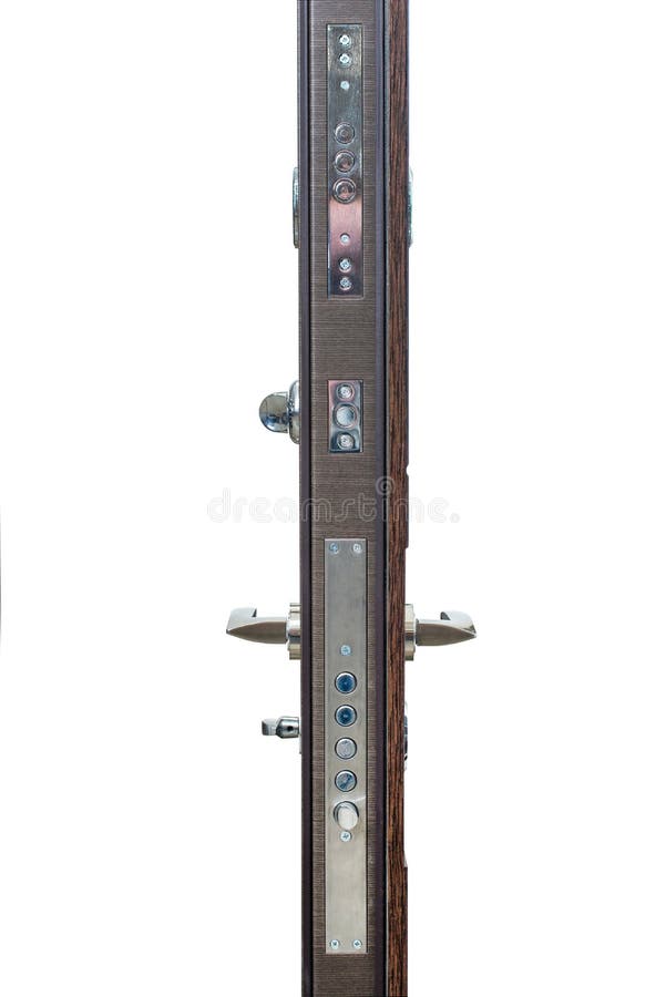 Opinião blindada da porta do lado Puxador da porta, fechadura da porta Inteiramente estar aberto em um fundo branco imagens de stock royalty free Opinião blindada da porta do lado Puxador da porta, fechadura da porta Inteiramente estar aberto em um fundo branco imagens de stock royalty free