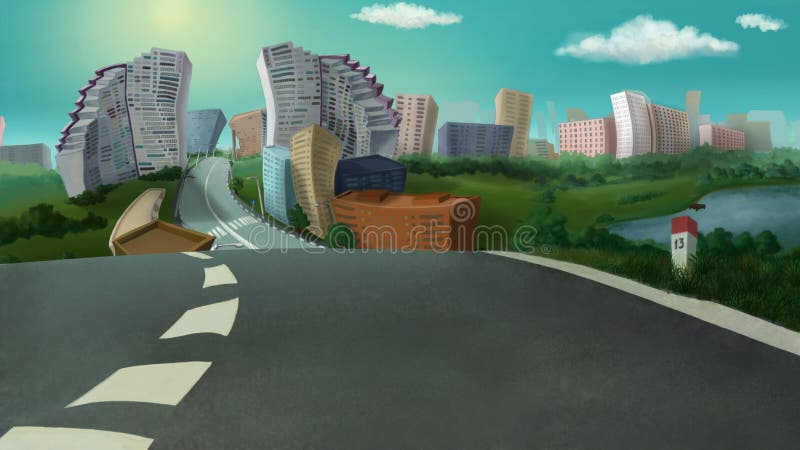 City view on a sunny day. Digital background raster illustration. City view on a sunny day. Digital background raster illustration.