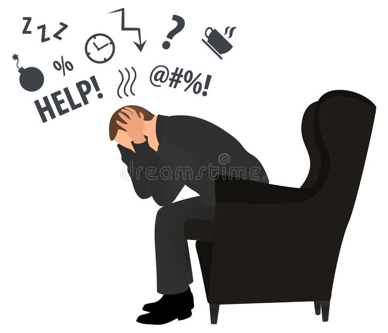 Opini?o do perfil o homem de neg?cios sobrecarregado Conceito da dor de cabe?a Esfor?o do neg?cio ilustra??o moderna do vetor do ilustração stock Opini?o do perfil o homem de neg?cios sobrecarregado Conceito da dor de cabe?a Esfor?o do neg?cio ilustra??o moderna do vetor do ilustração stock