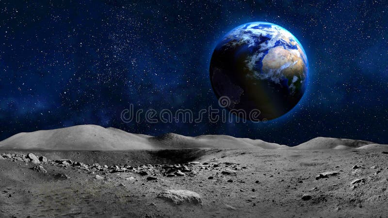 Opinião do planeta da terra da superfície da lua fotografia de stock Opinião do planeta da terra da superfície da lua fotografia de stock