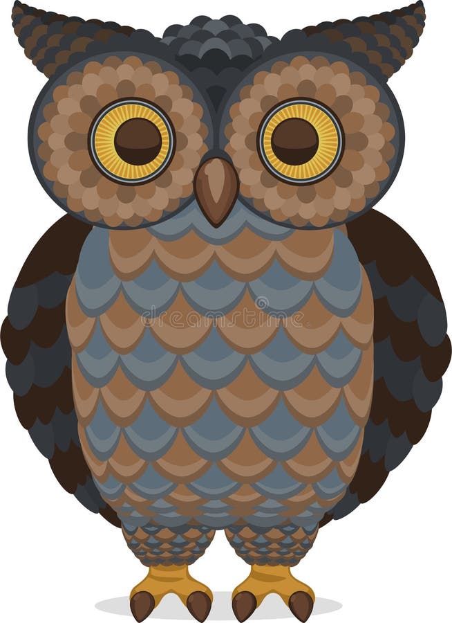 Opinião ereta inteligente sábia de Owl Front ilustração stock Opinião ereta inteligente sábia de Owl Front ilustração stock