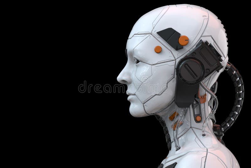Opinião lateral humanoid da mulher do cyborg do robô de Android - rendição 3d Opinião lateral humanoid da mulher do cyborg do robô de Android - rendição 3d