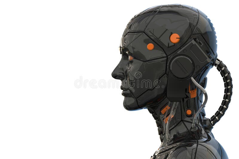 Opinião lateral humanoid da mulher do cyborg do robô de Android - rendição 3d Opinião lateral humanoid da mulher do cyborg do robô de Android - rendição 3d
