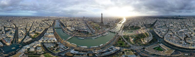 Paris Aerial 360 Panoramic Cityscape View in France. Beautiful City Skyline and Famous Landmarks, Central Downtown Buildings Wide Panorama. French Capital is very popular European Tourist Destination. Paris Aerial 360 Panoramic Cityscape View in France. Beautiful City Skyline and Famous Landmarks, Central Downtown Buildings Wide Panorama. French Capital is very popular European Tourist Destination