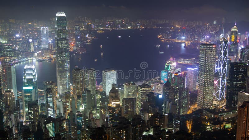 Opinião panorâmico Hong Kong da noite do lapso de tempo do pico