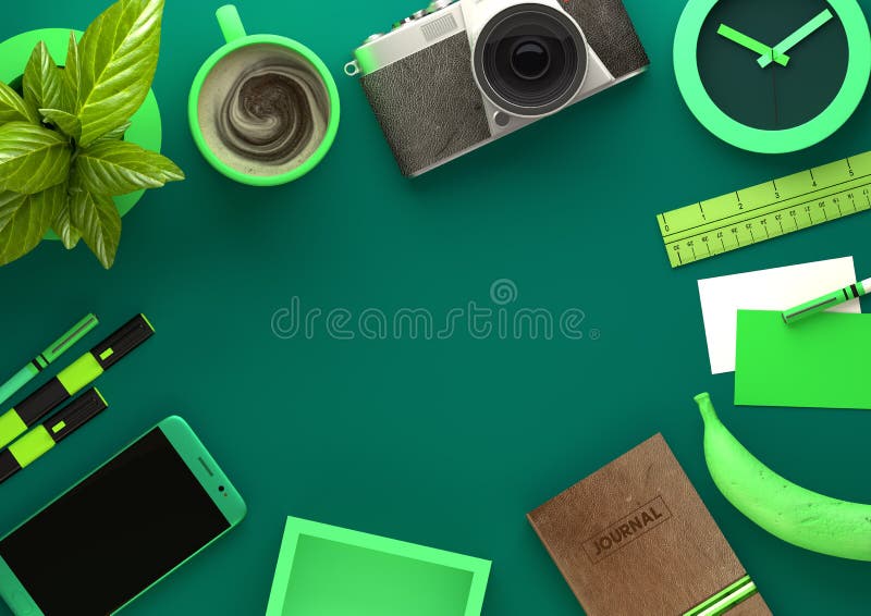 Opinião verde do Desktop do espaço de trabalho ilustração do vetor