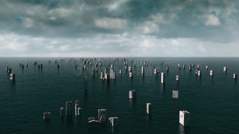 Opinión apocalíptica del agua inundación urbana tormenta 3d rinden fotografía de archivo libre de regalías Opinión apocalíptica del agua inundación urbana tormenta 3d rinden fotografía de archivo libre de regalías