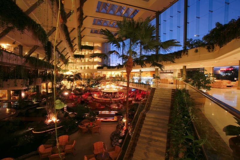 The modern Hotel interior in a evening light. The modern Hotel interior in a evening light