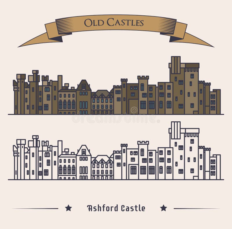 Opinión exterior del castillo irlandés victoriano Hotel de lujo u opinión exterior de la señal, retra o vieja de la arquitectura, ilustración del vector Opinión exterior del castillo irlandés victoriano Hotel de lujo u opinión exterior de la señal, retra o vieja de la arquitectura, ilustración del vector