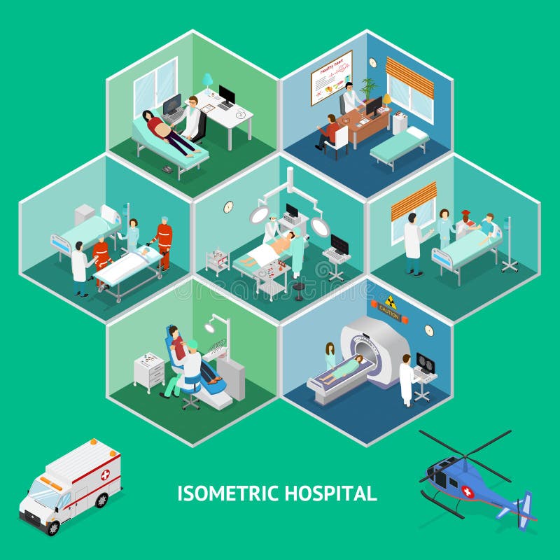 Opinión isométrica del concepto del hospital de la medicina Vector ilustración del vector Opinión isométrica del concepto del hospital de la medicina Vector ilustración del vector
