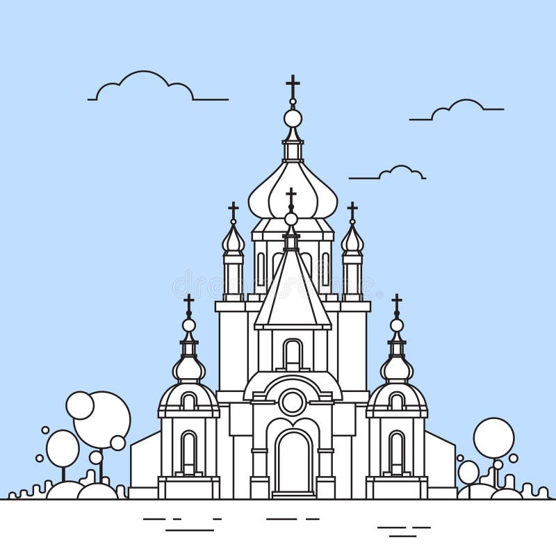 Opinión Logo Icon Thin Line del edificio de la capilla de la iglesia stock de ilustración Opinión Logo Icon Thin Line del edificio de la capilla de la iglesia stock de ilustración