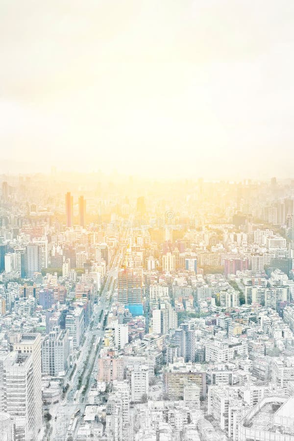 Opinión moderna panorámica del edificio del paisaje urbano de Taipei, Taiwán Ejemplo dibujado mano del bosquejo de la mezcla libre illustration Opinión moderna panorámica del edificio del paisaje urbano de Taipei, Taiwán Ejemplo dibujado mano del bosquejo de la mezcla libre illustration