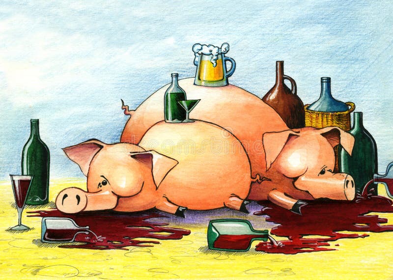 Download Opiłe szczęśliwe świnie ilustracji. Ilustracja złożonej z rachunek - 13339154